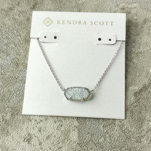 Kendra Scott Silver Iridescent Drusy Elisa Pendant Necklace NEW w/dust bag